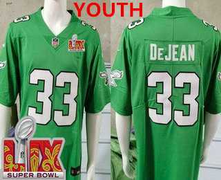 Youth Philadelphia Eagles #33 Cooper DeJean Limited Kelly Green Super Bowl LIX Vapor Jersey->washington commanders->NFL Jersey